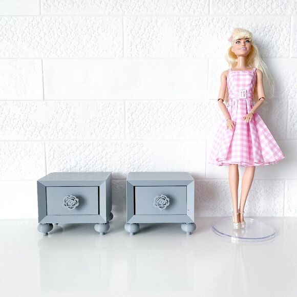 Miniature Barbie Nightstands (Set of 2) Gray 3D Printed Dollhouse Furniture - Picture 1 of 6